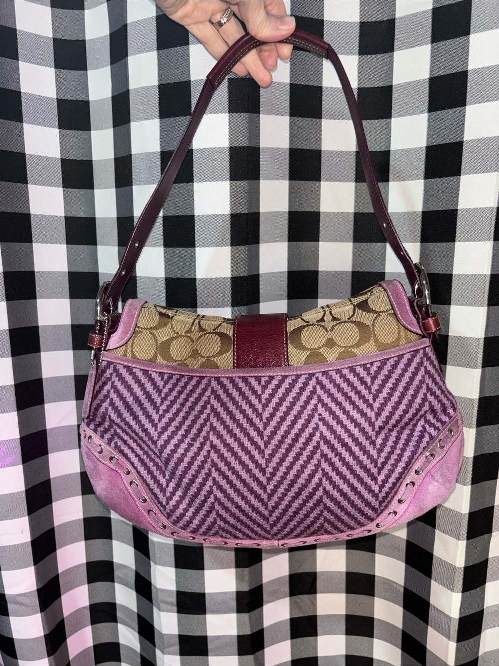 Coach SoHo Purple Herringbone Wool Tweed Flap Rare Y2K Shoulder Bag 2005 - Picture 2 of 7